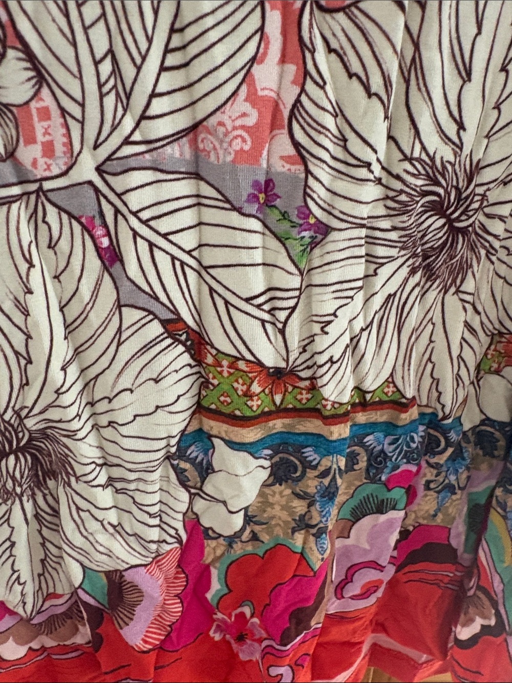 Johnny Was Floral Print Short-Sleeve Top in Coral and White - Picture 3 of 5